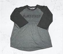 Load image into Gallery viewer, Grey and Black “Blacksheep” Baseball T-Shirt
