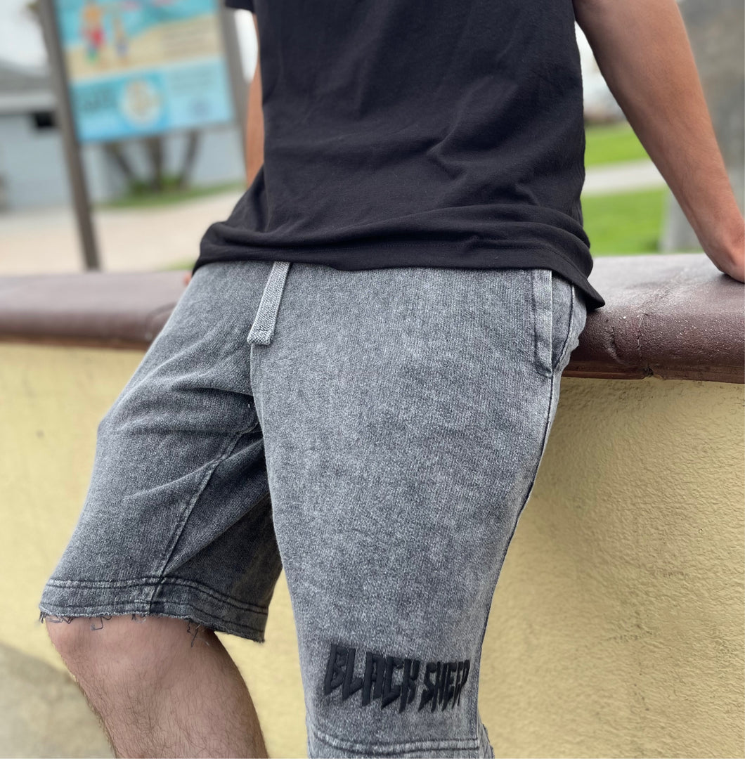 Grey “washed” shorts with Black embroidered